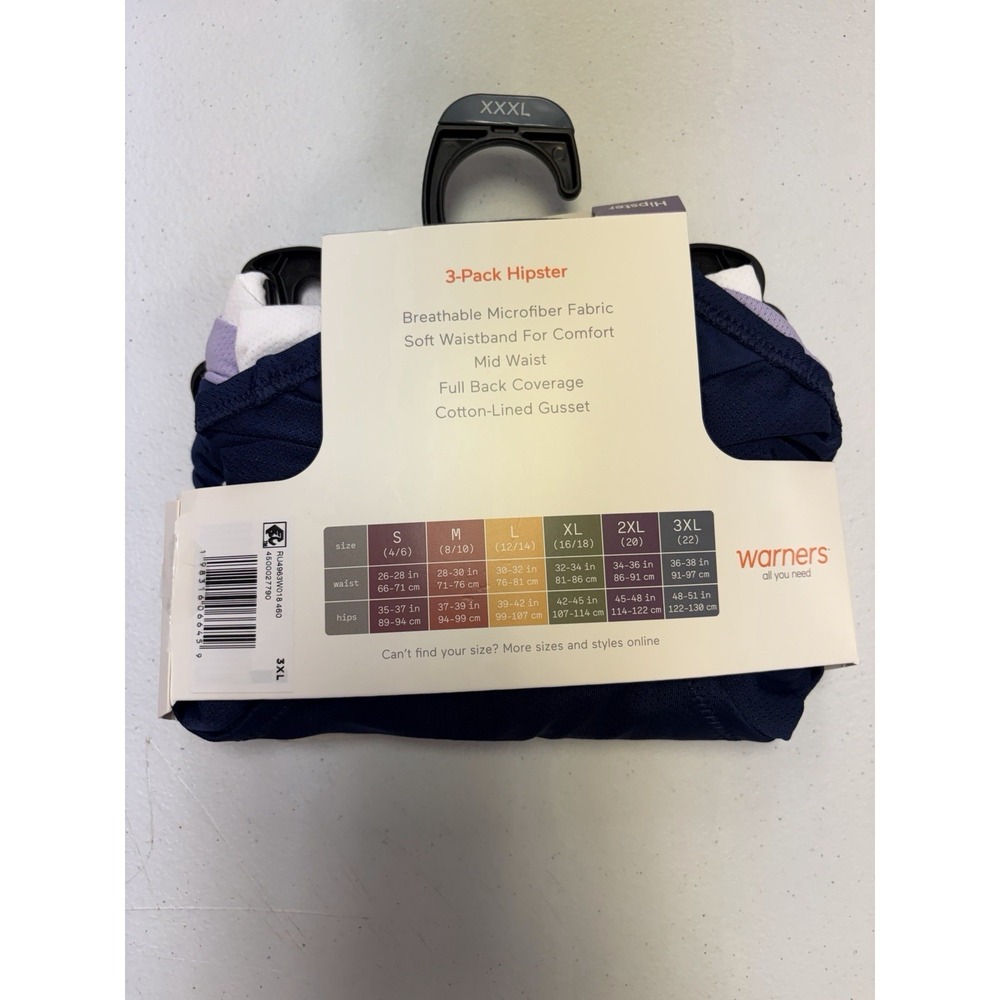 New Warner Dig-Free Comfort Waistband Hipster 3PK Breathable Size XXXL - Picture 2 of 5